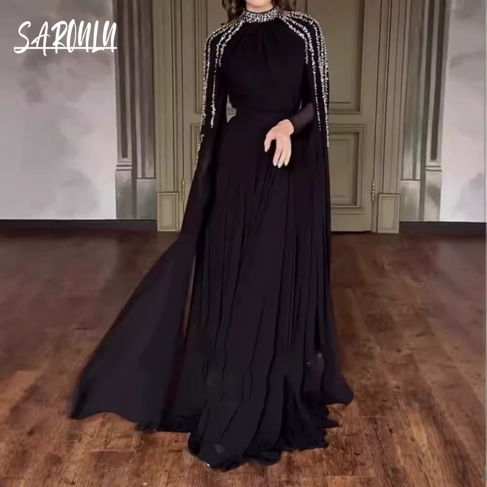 Robe de soirée modeste arabe dubaï, manches longues, en Stock, argent, ligne A, pour événements form