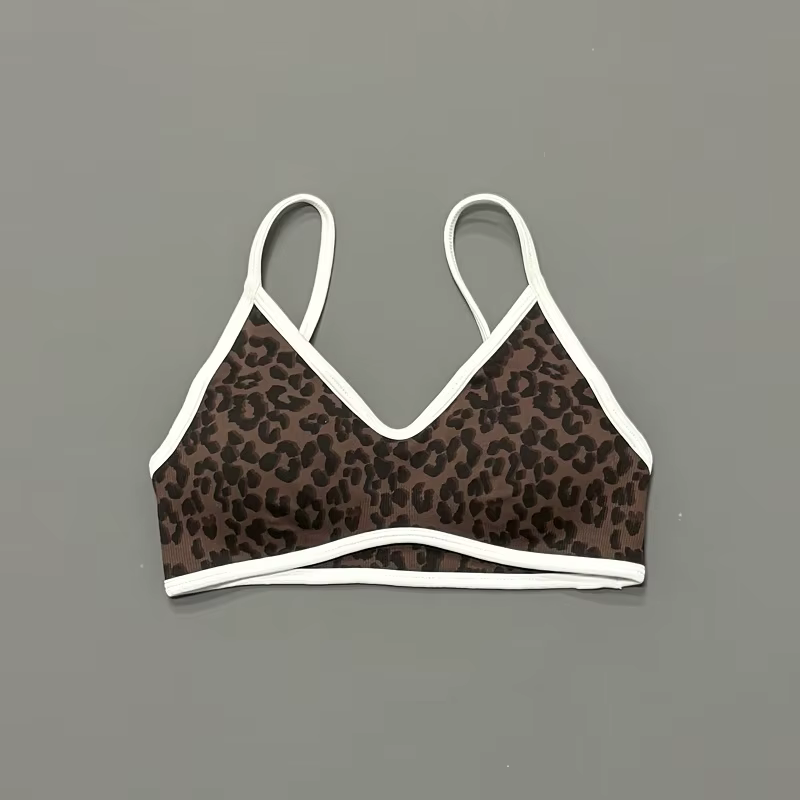 HISTELLO Soutien-gorge de sport pour femme, imprimé léopard, rembourré, sans couture, côtelé, pour y