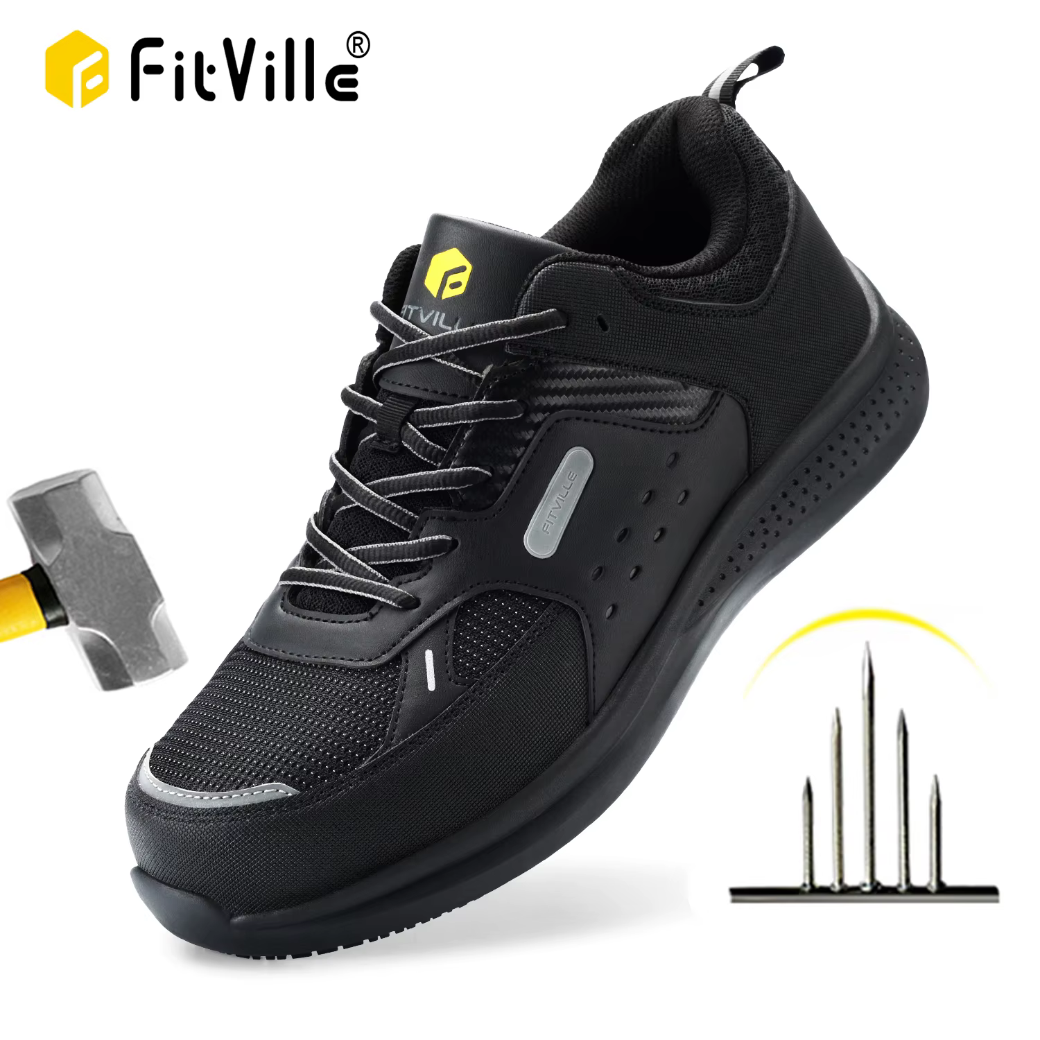 FitVille chaussures de travail Extra larges pour hommes chaussures décontractées anti-dérapant bout