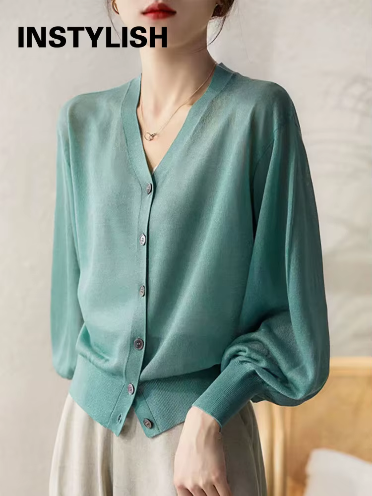 Cardigan à simple boutonnage pour femmes, col en V, mince, résistant au soleil, tricot coréen élégan