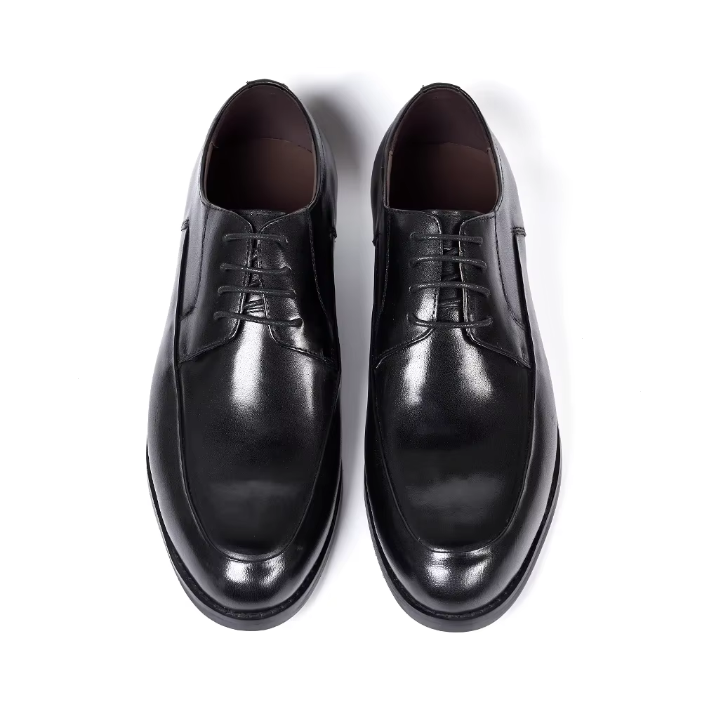 Chaussures Derby de Style italien pour hommes, faites à la main, en cuir véritable, bout uni, à lace