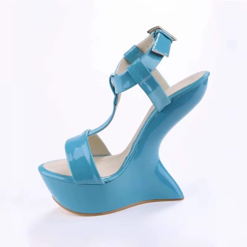 Sandales à talons super hauts pour femmes, chaussures Peep Parker en cuir PU verni, plate-forme opti