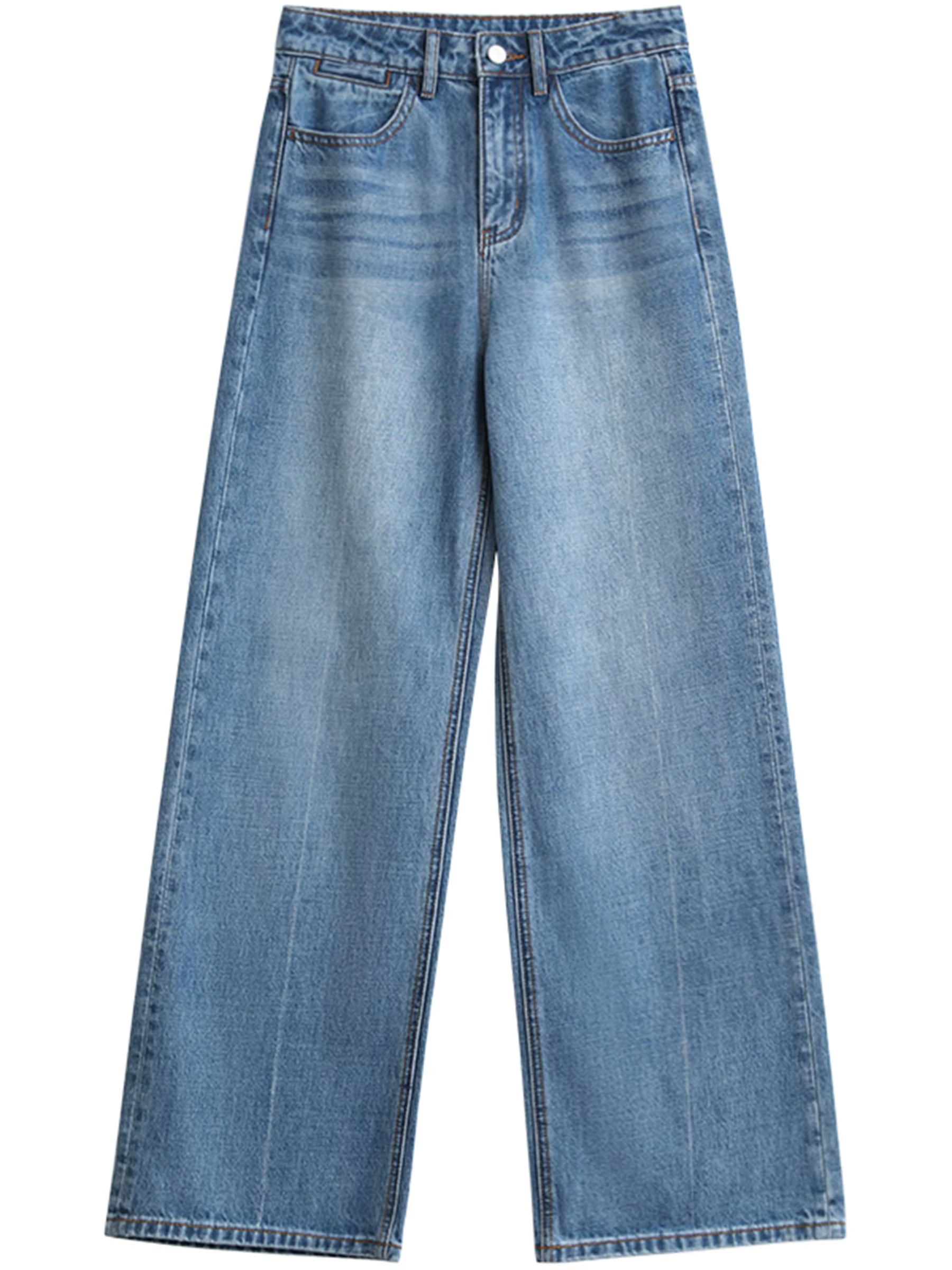 CHIC VEN femmes jean bleu ample décontracté solide nouveau rétro coton jambe large Denim pantalon fe