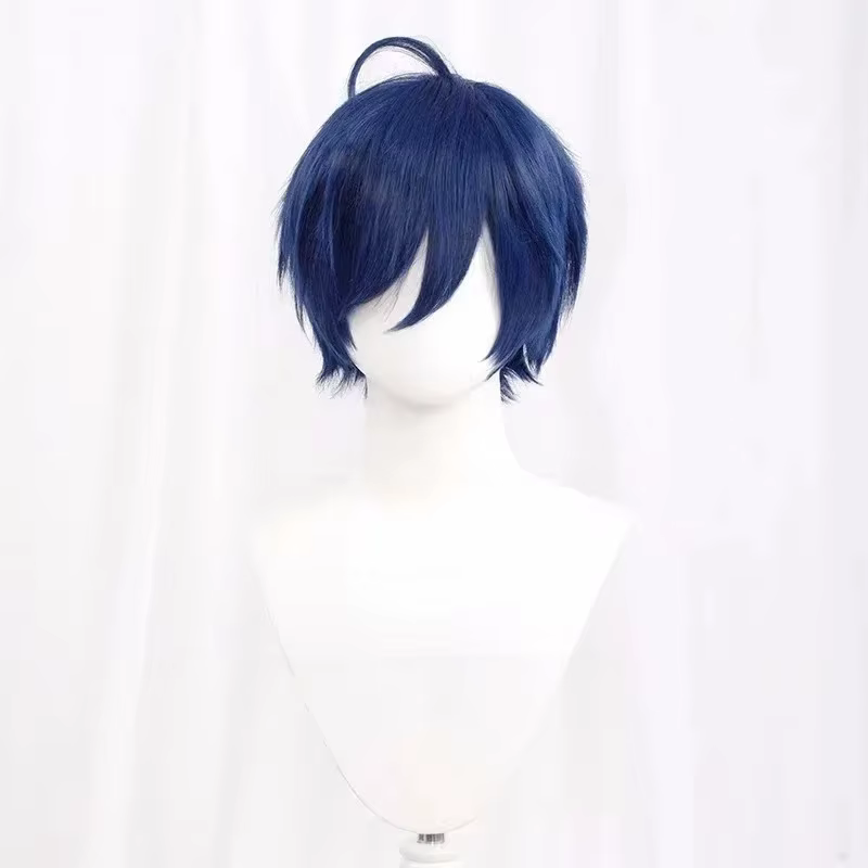 Perruque de Cosplay synthétique courte et lisse, blanc, vert, violet, marron, noir, bleu, gris, Oran