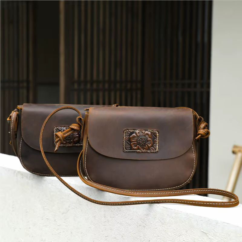 Sac à main pour femme en cuir Crazy Horse Johnature 2026 Nouveau sac bandoulière petit sac rétro en 