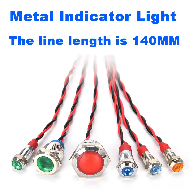 Indicateur métallique LED avec fil 3v 5v 12V 24V 220V, voyant d'avertissement, rouge, bleu, jaune, v