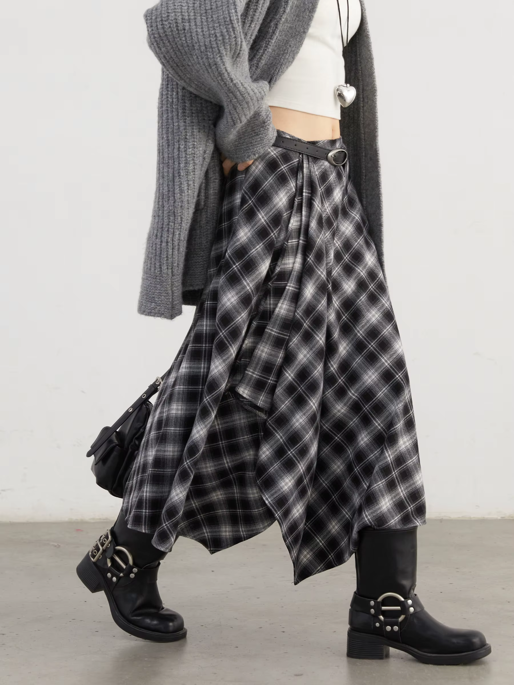 CHIC VEN Jupes pour femmes, coupe trapèze, style rétro, taille haute, motif écossais irrégulier, asp