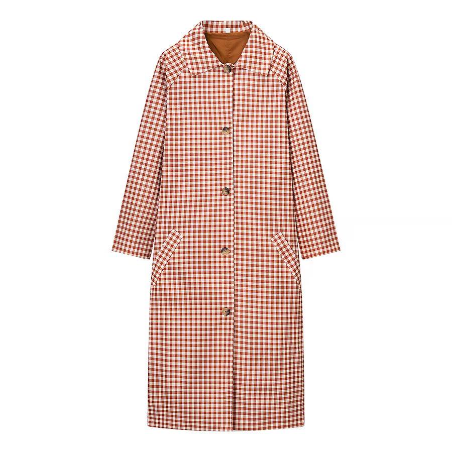 Femmes décontracté Plaid longue Trench manteau femme rouge Plaid simple boutonnage manches longues c