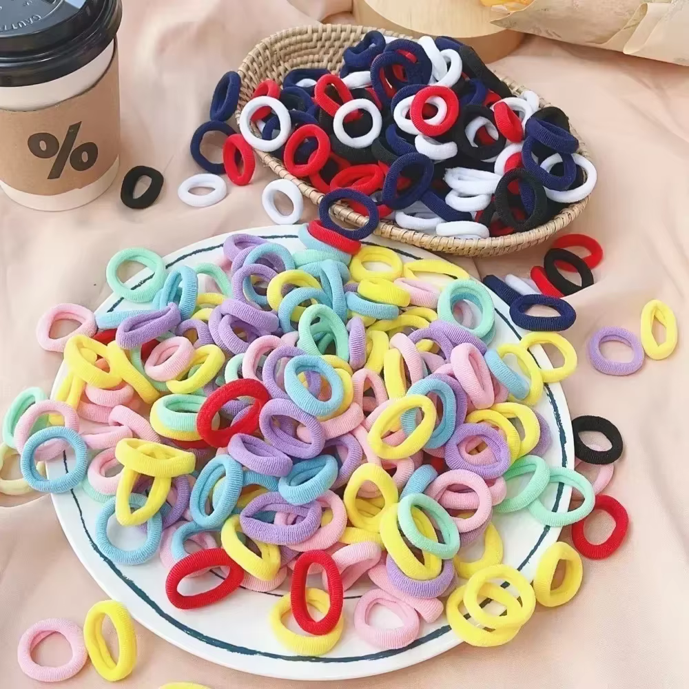 50 pièces/sac coloré de base en Nylon élastique attaches de cheveux pour les filles queue de cheval 