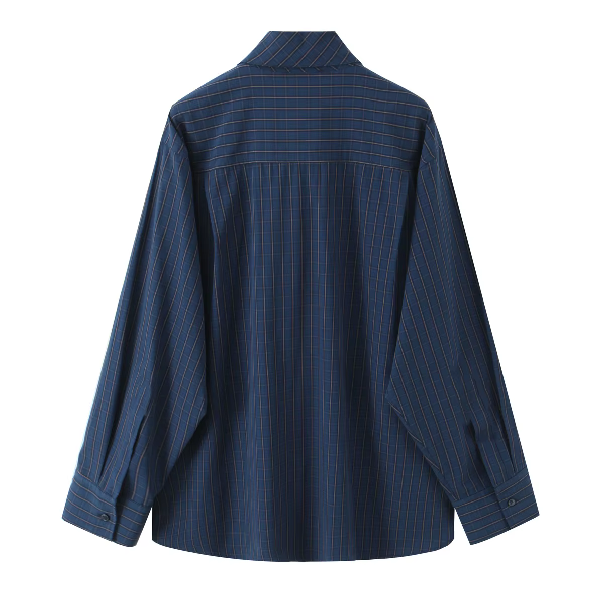 DUOPERI femmes avec nœud Plaid simple boutonnage Blouse col écharpe manches longues femme élégante C