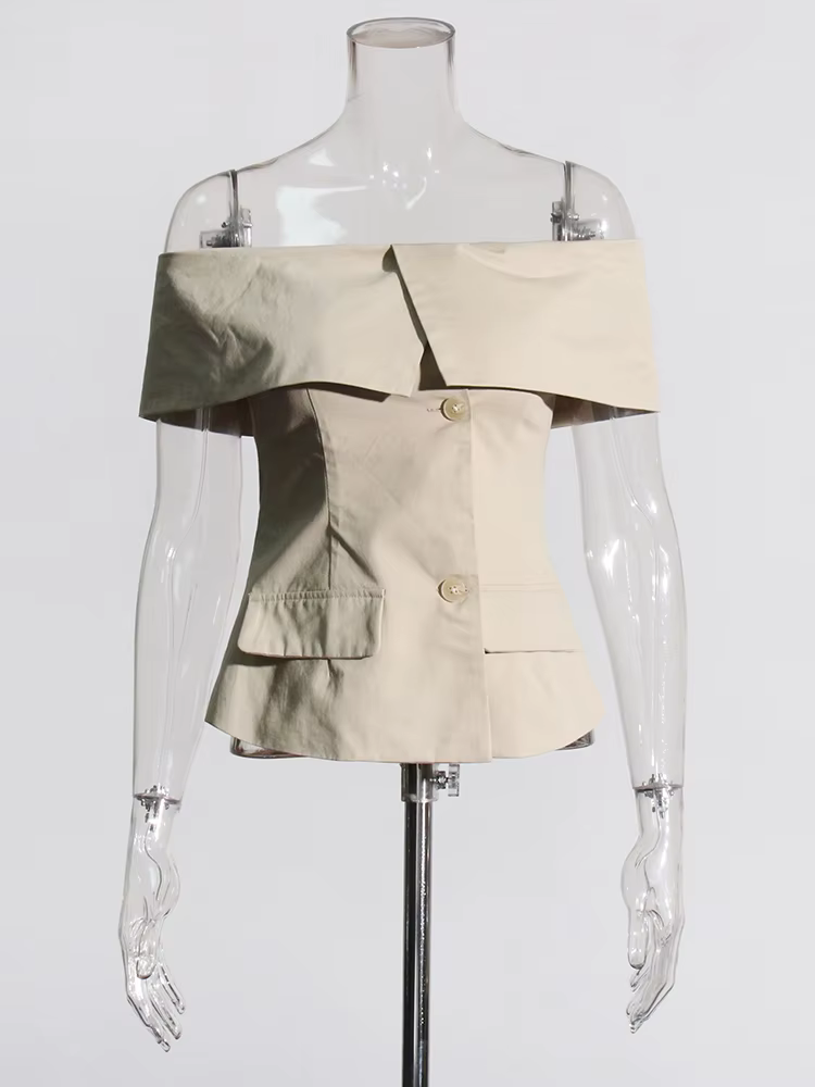 TWOTWurea YLE-Veste à Simple Boutonnage pour Femme, Patchwork Solide, Col Slash, Manches Courtes, Ma