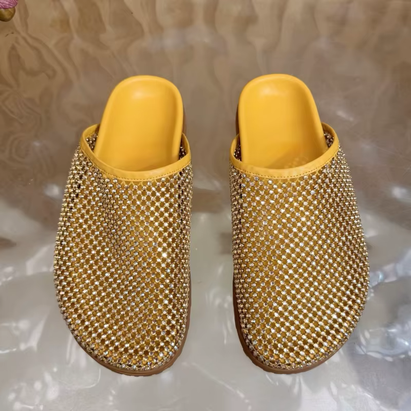 Pantoufles plates pour femmes, bout rond, cuir véritable de haute qualité, style neutre, mode décont