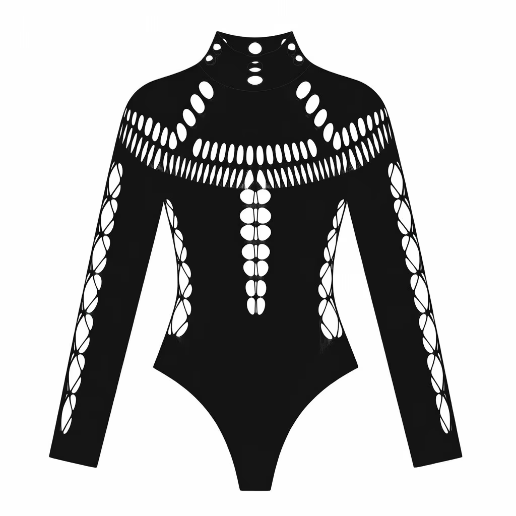 Body sexy noir pour femme Y2K, col montant, coupe moulante, découpe circulaire sur le devant et manc