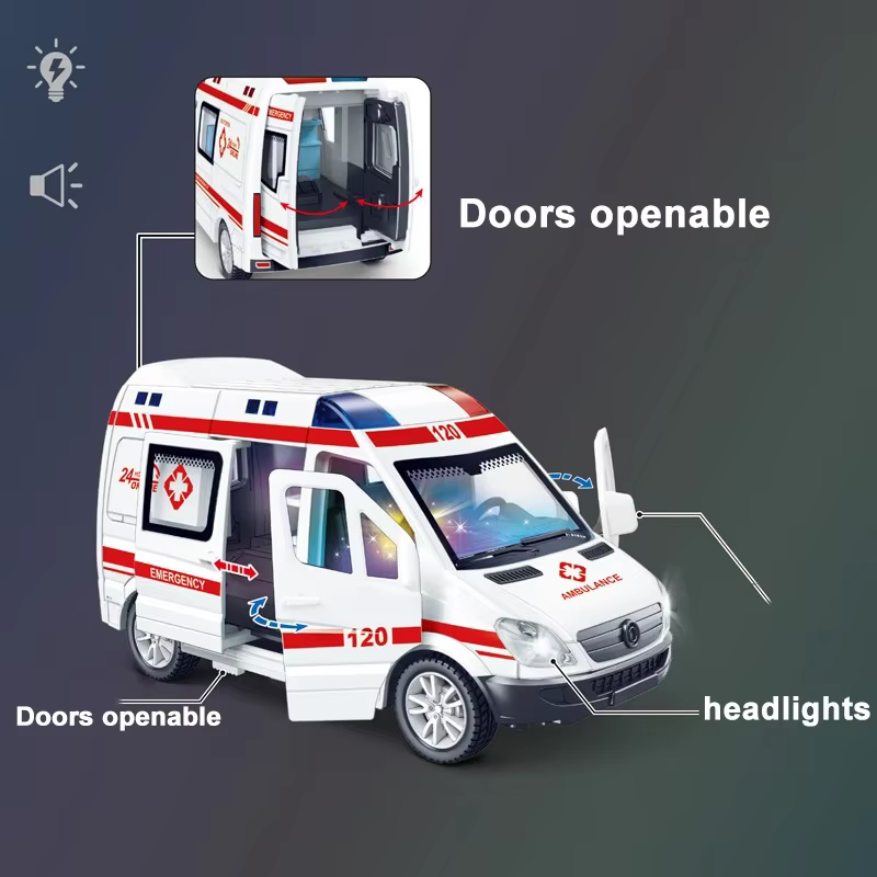 1:32 Mini voiture Diecast Ambulance camion de pompier modèle de voiture de police son et lumière véh