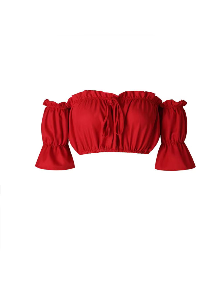 Hauts courts pour femmes, manches lanternes, sexy, sans bretelles, hauts de plage, grande taille, ro