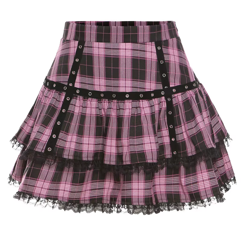 FISalle de bain R Mall Goth Gothic Lace Ruffle Mini Jupes pour femmes, Harajuku Grunge, Rose nickel