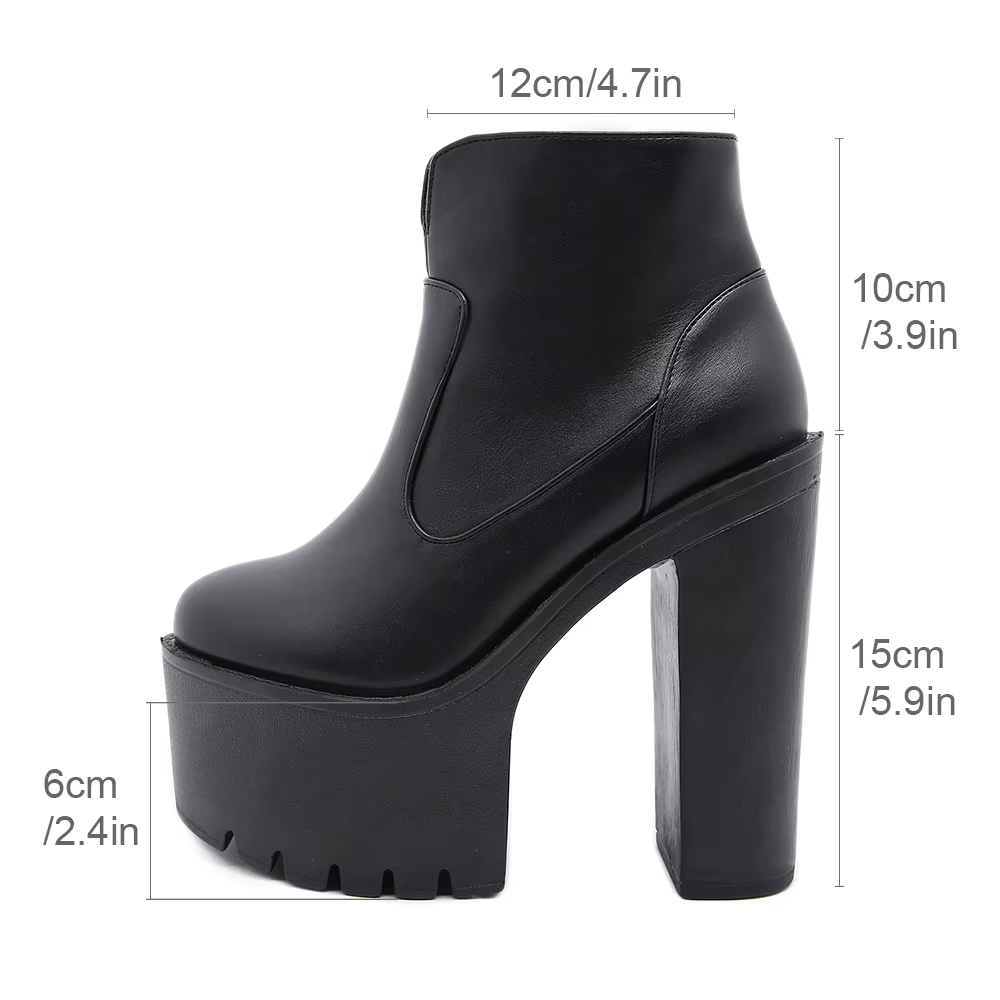 Gdgydh femmes couleur unie bloc bottes à talons mode côté fermeture éclair plate-forme bottes courte