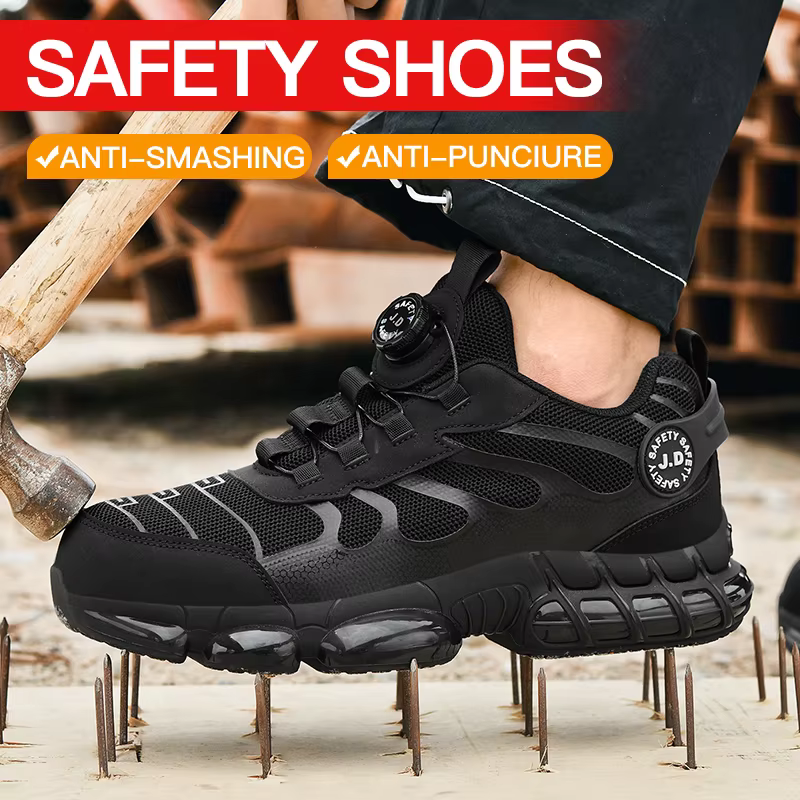 Chaussures de sécurité pour hommes à bouton rotatif, bottes de sécurité élastiques, chaussures de sp