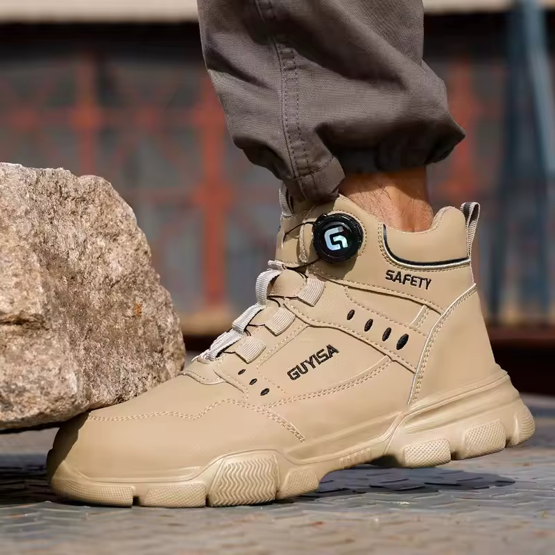 Men Rotating Button Labor Protection Shoes Anti-smash Anti Puncture Safety Shoes Work Boots Steel To