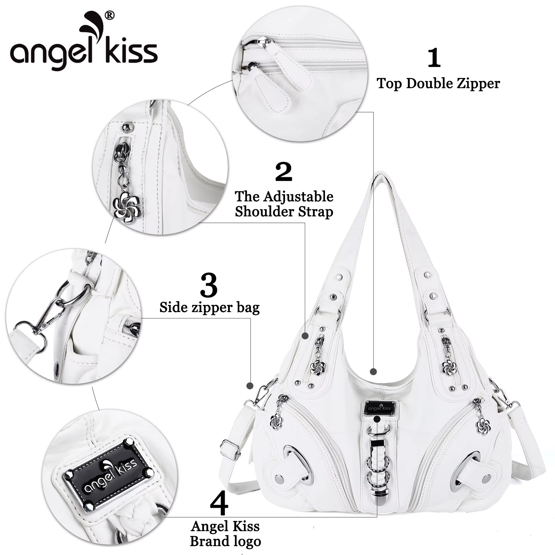 Sac à main pour femme Angel Kiss, sac à bandoulière tendance, grand sac fourre-tout noir, sac de sho