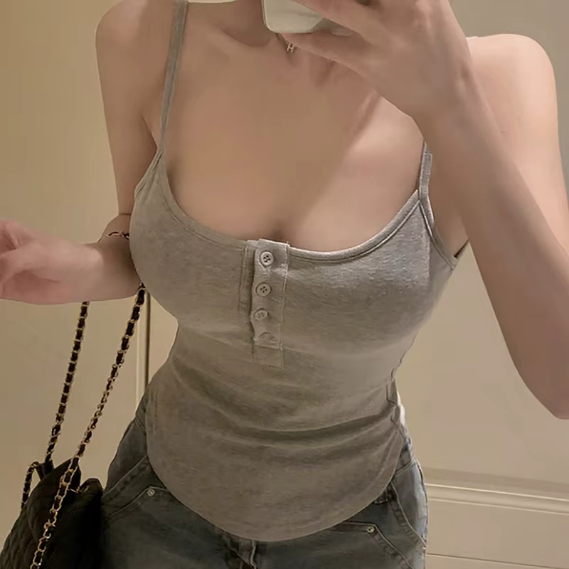 Camisole d'été solide avec bouton pour femme, haut précieux en fibres fines, 1 pièce