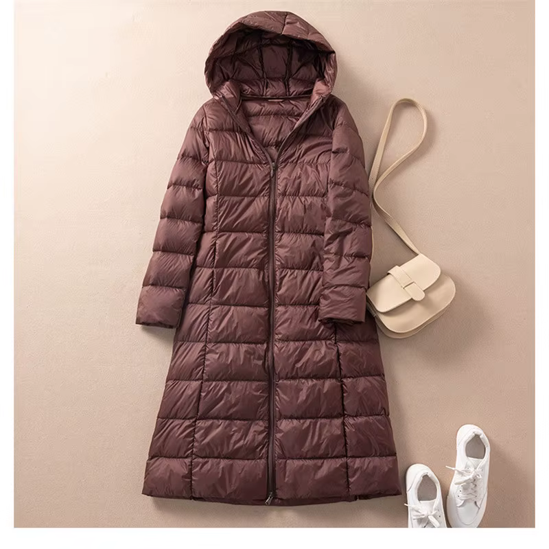 Parka longue à capuche en duvet de canard blanc pour femme, manteau chaud et léger, veste coupe-vent