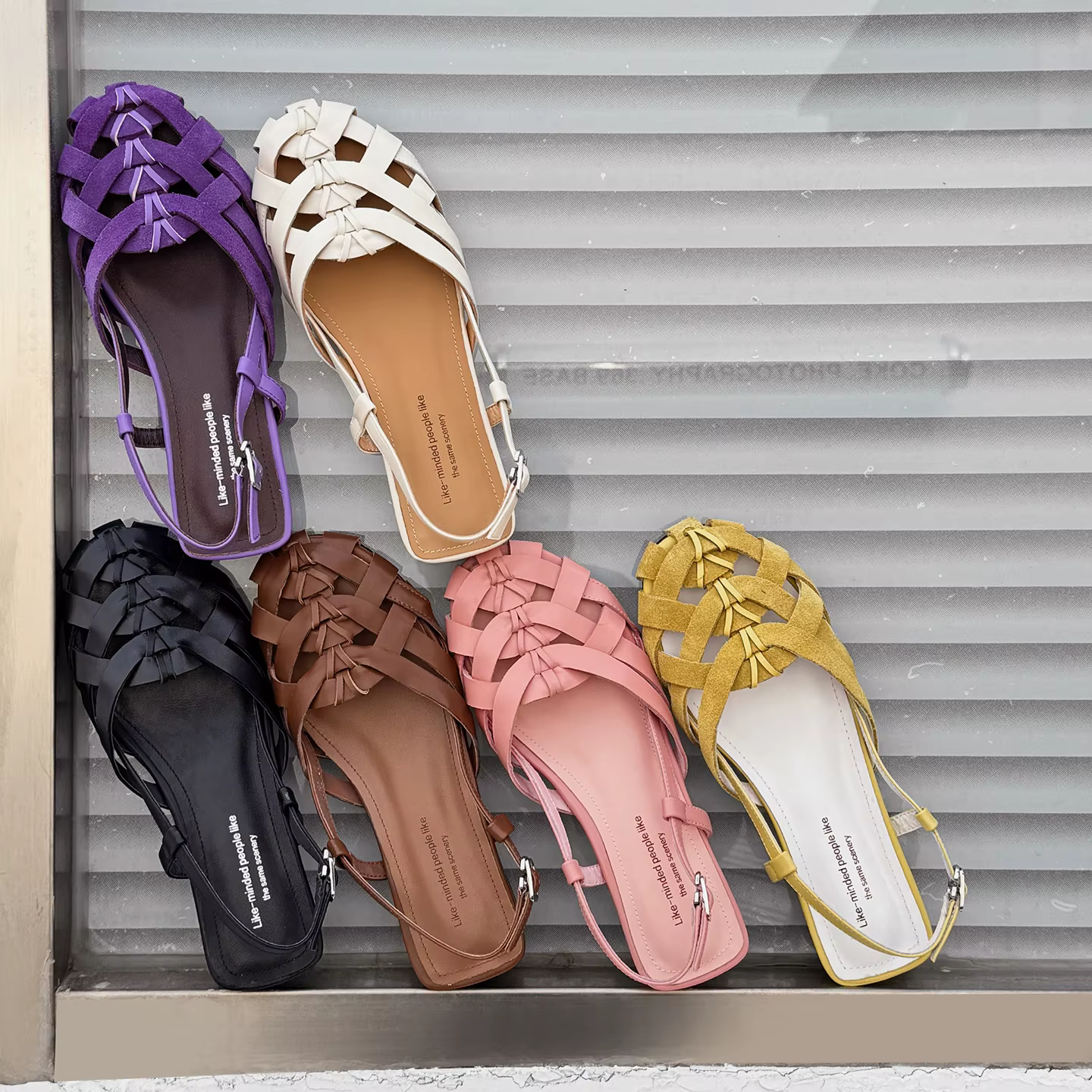 Sandales d'été en cuir véritable et daim de vache pour femmes, bout rond, talons compensés tressés, 
