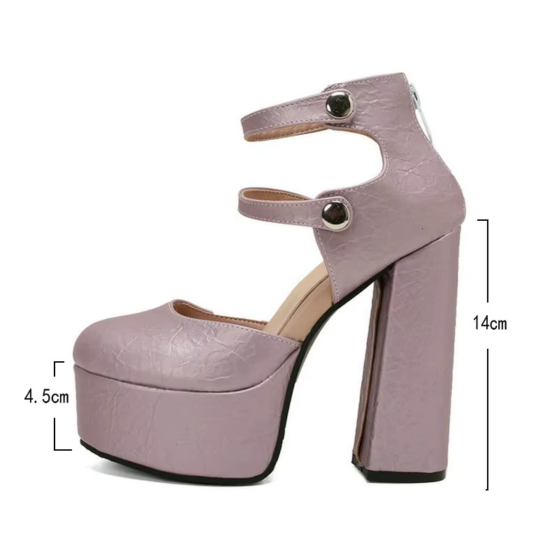 Escarpins en cuir PU pour femmes, chaussures à talons hauts, plateforme carrée, robe ronde, grande t