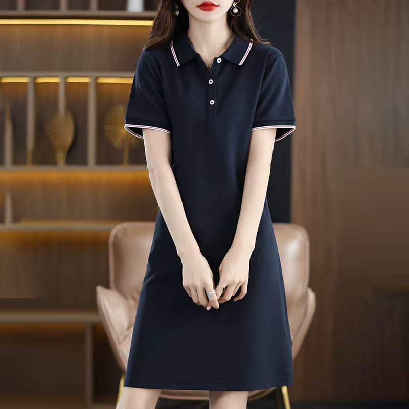 Robe longue à col polo pour femme, 100% coton doux, pull grande taille, pull à manches courtes, robe