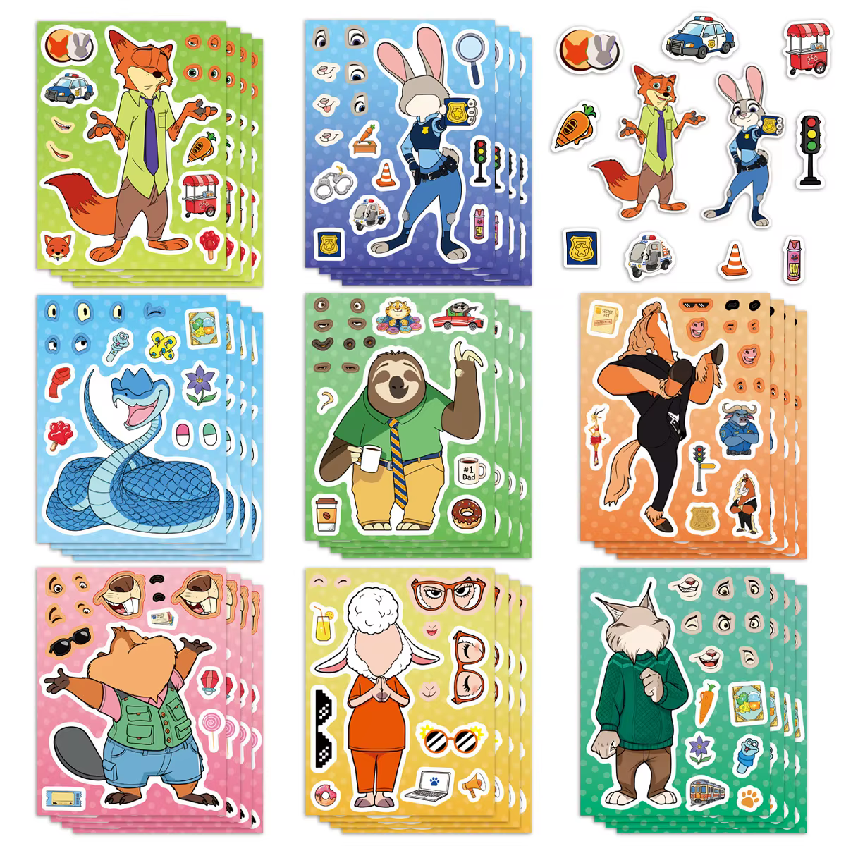 8/16 feuilles faire un visage Zootopia 2 Puzzle dessin animé autocollants bricolage Ryder Chase asse