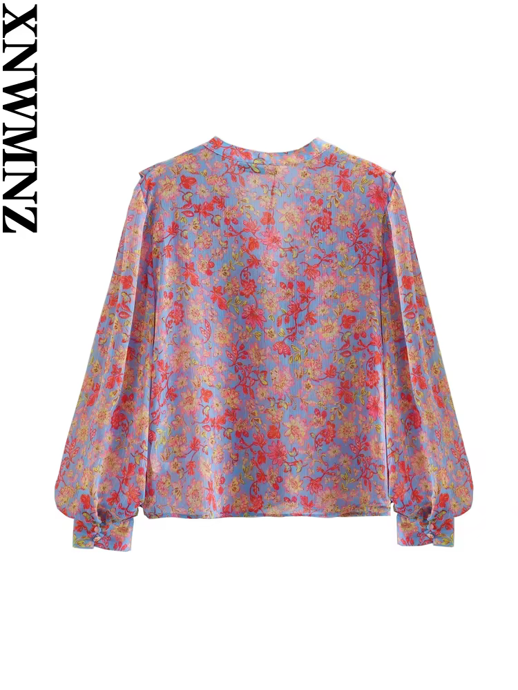 XNWMNZ-Chemise à Imprimé Floral pour Femme, Chemisier Chic à la Mode, Col en V, Manches sulf, Volant