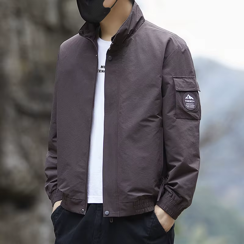 Veste cargo décontractée pour homme à col montant, style combinaison de vol, coupe-vent fin pour le 