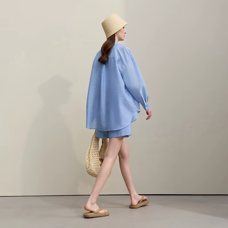 Chemisier Amii pour femme, nouvelle collection été 2026, col à revers, épaules tombantes, manches lo