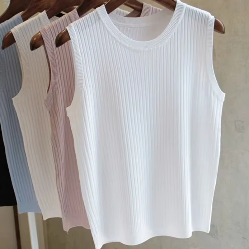 2026 été nouvelle mode tricoté gilets col rond sans manches décontracté mince hauts sans manches Blo