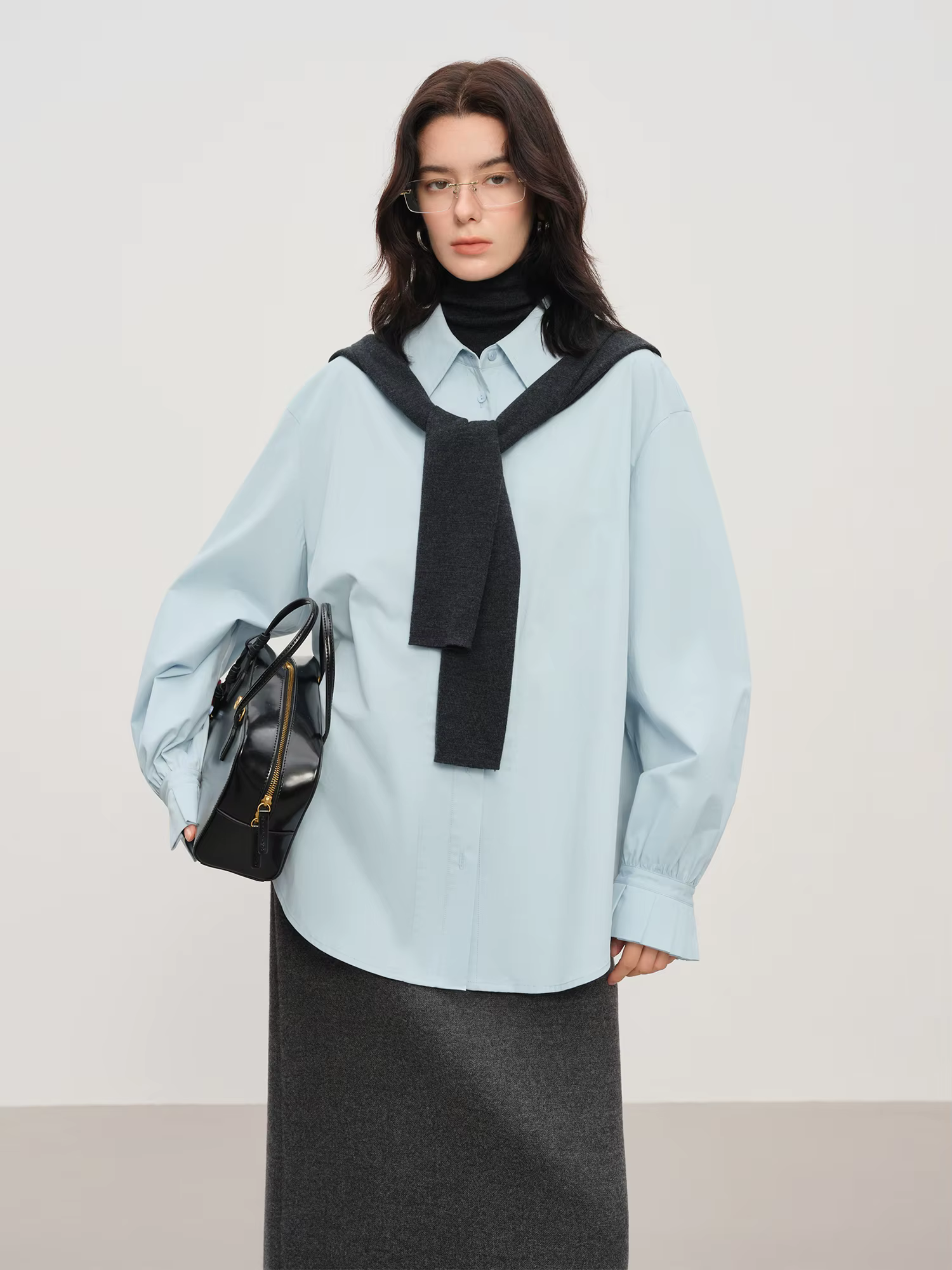 FSLE français-élégant élégant Pima coton chemise à manches longues pour les femmes automne hiver 202