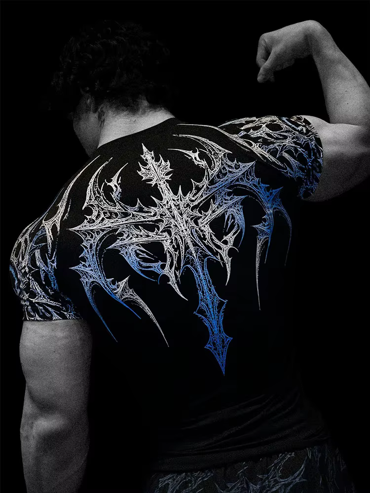 T-shirt de sport pour homme, imprimé gothique foncé, coupe musclée, haute élasticité et séchage rapi