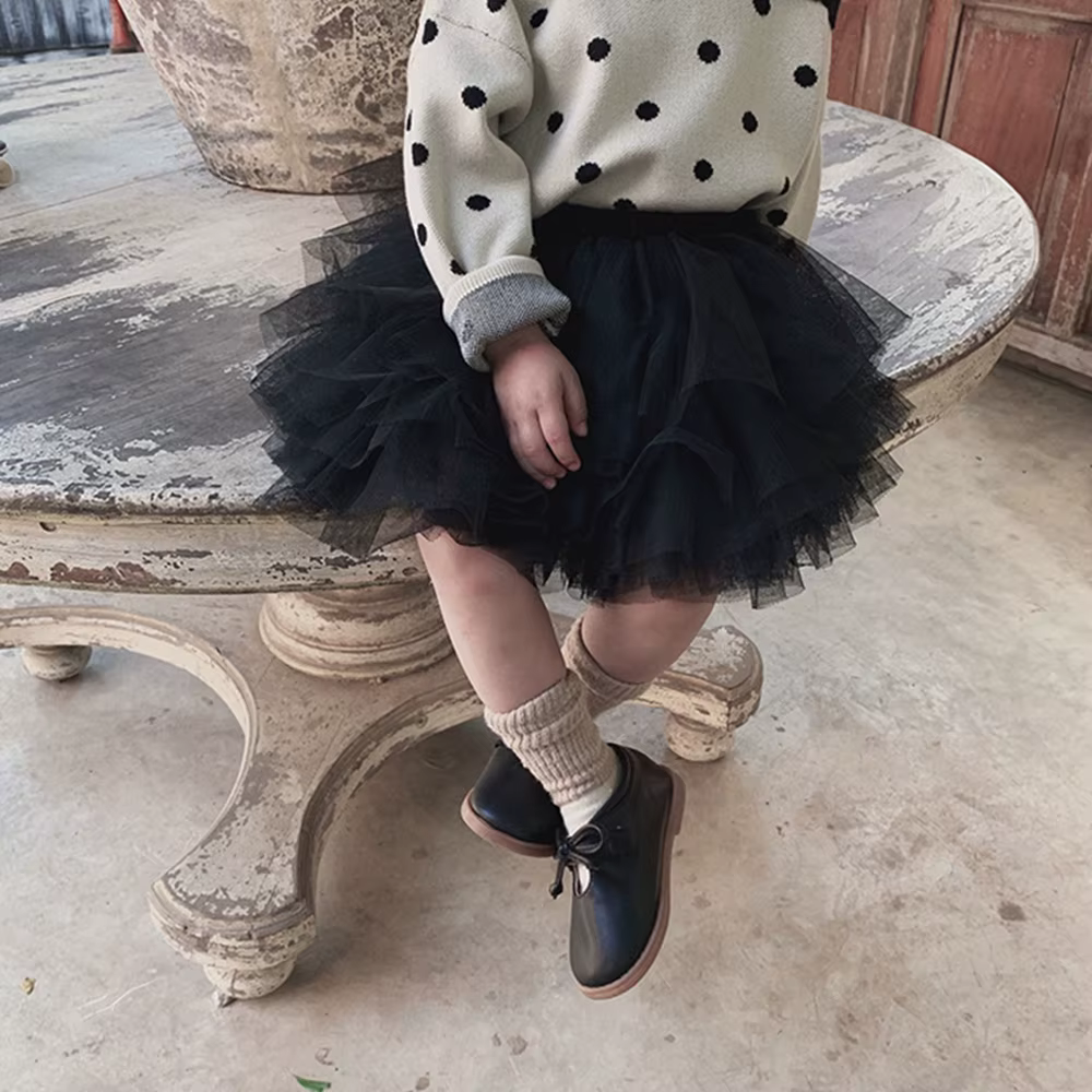Jupes Tutu noires moelleuses pour petites filles, robe de bal de princesse en Tulle, jupon de danse 