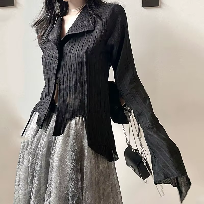 Karrram – chemise noire gothique, Style Yamamoto foncé, chemisier esthétique pour femmes, vêtements 