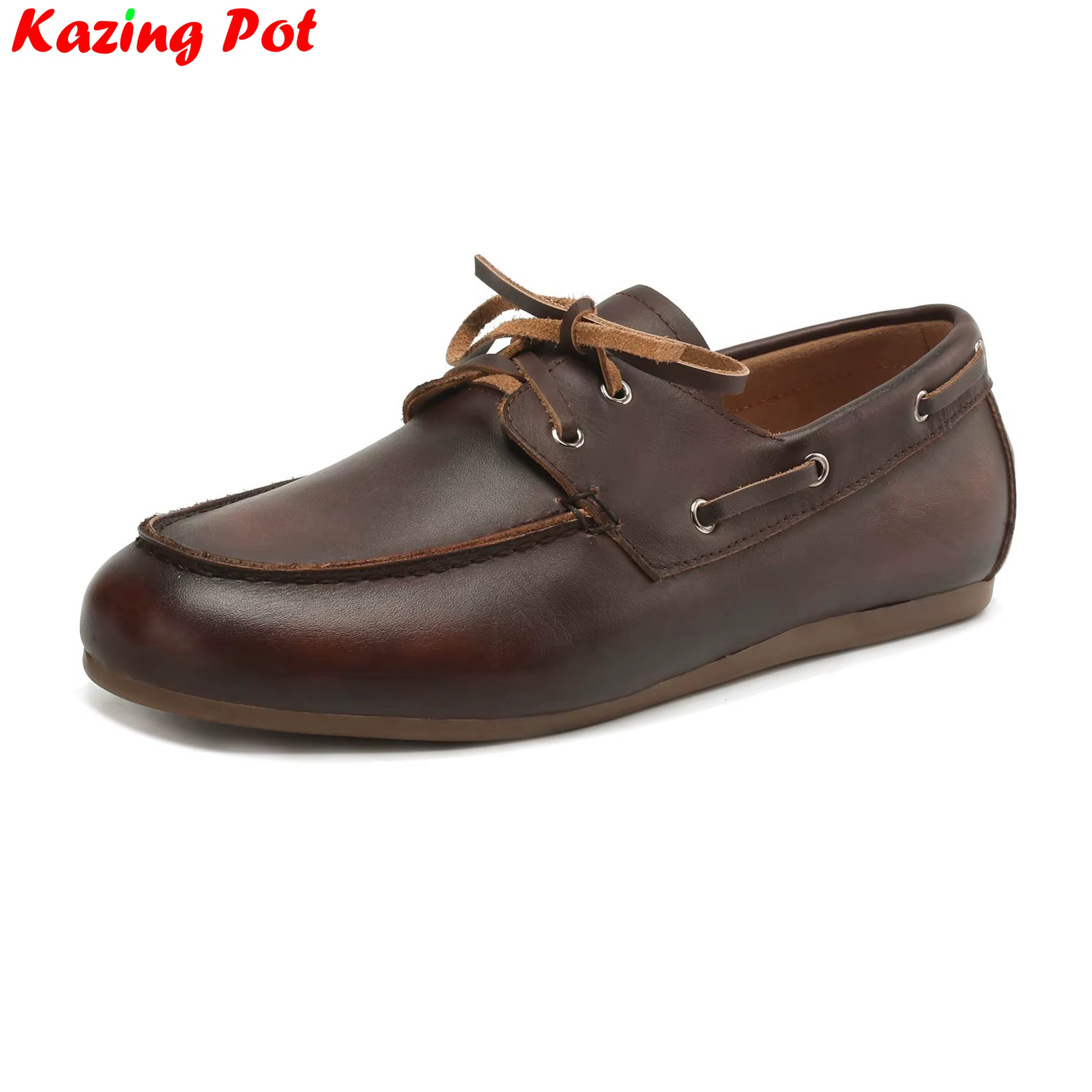 Krazing Pot-Chaussures de danse rétro en cuir de vache pour femmes, mocassins à lacets confortables,