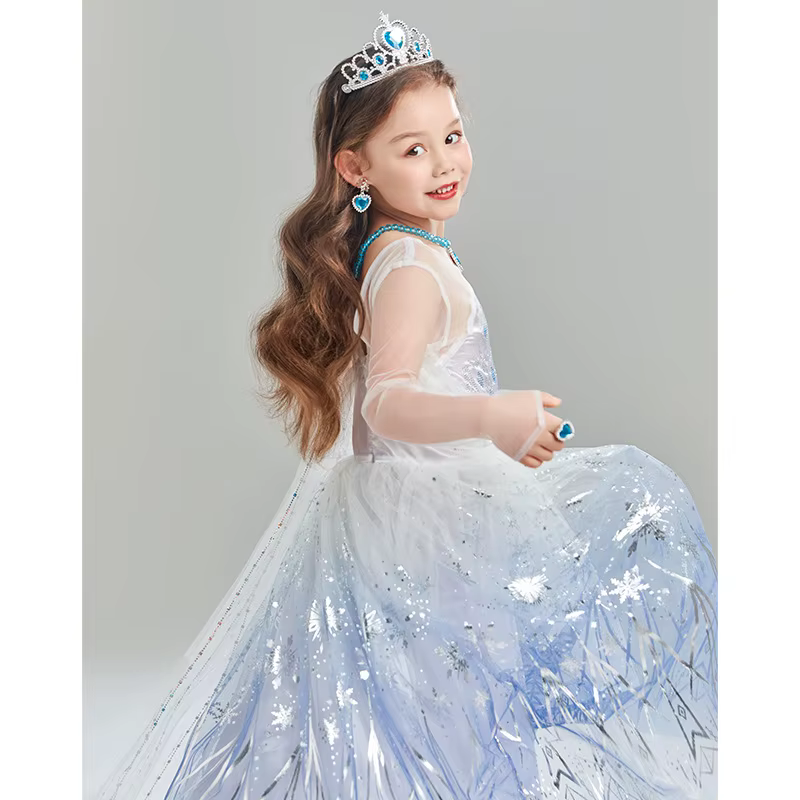 Costume de reine des neiges lumineux à LED pour enfants, Elsa, fête d'anniversaire, princesse de lux