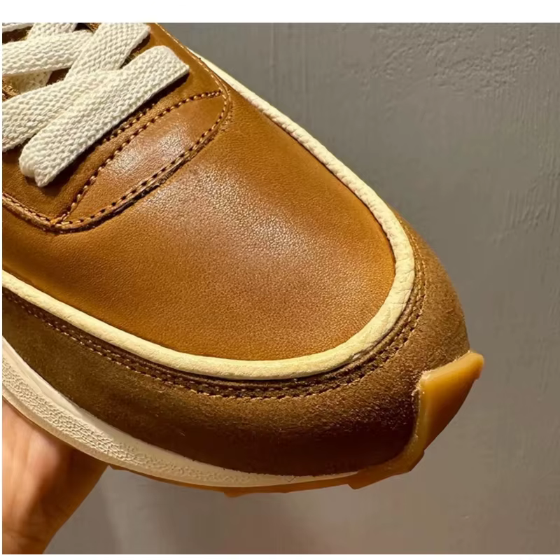 Chaussures de course rétro 2025 pour hommes | Baskets à semelle épaisse en cuir véritable | Chau
