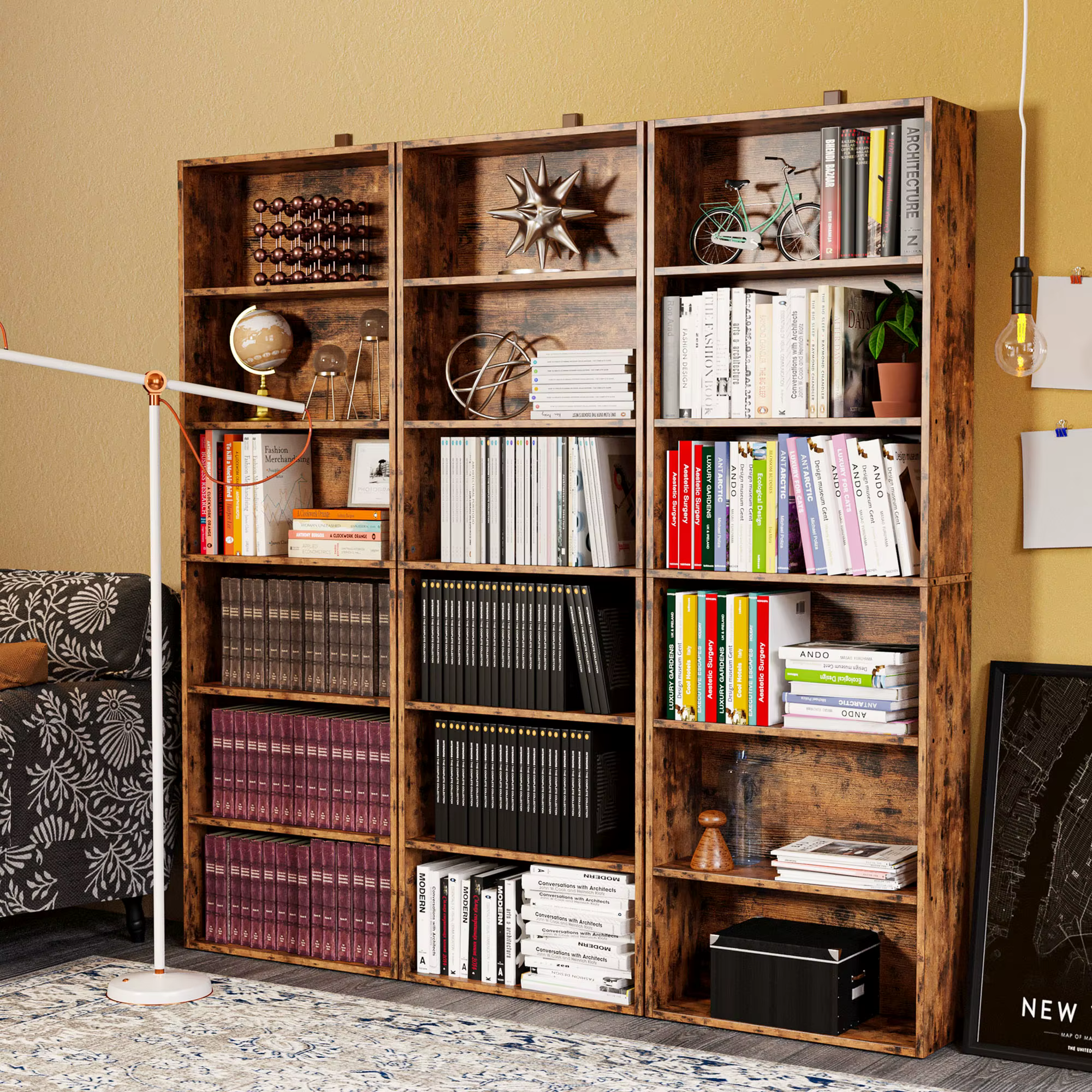 IlearCK-Bibliothèque industrielle sur pied, étagère de rangement, bibliothèque de 70 pouces, meubles