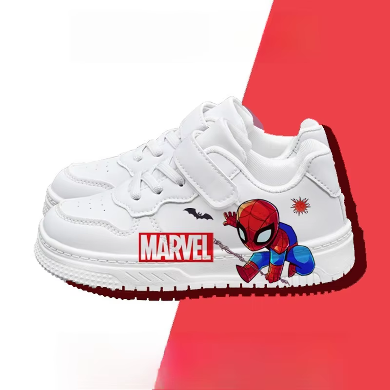 Baskets blanches à enfiler Marvel Spider-Man, chaussures décontractées à semelle souple et fermeture