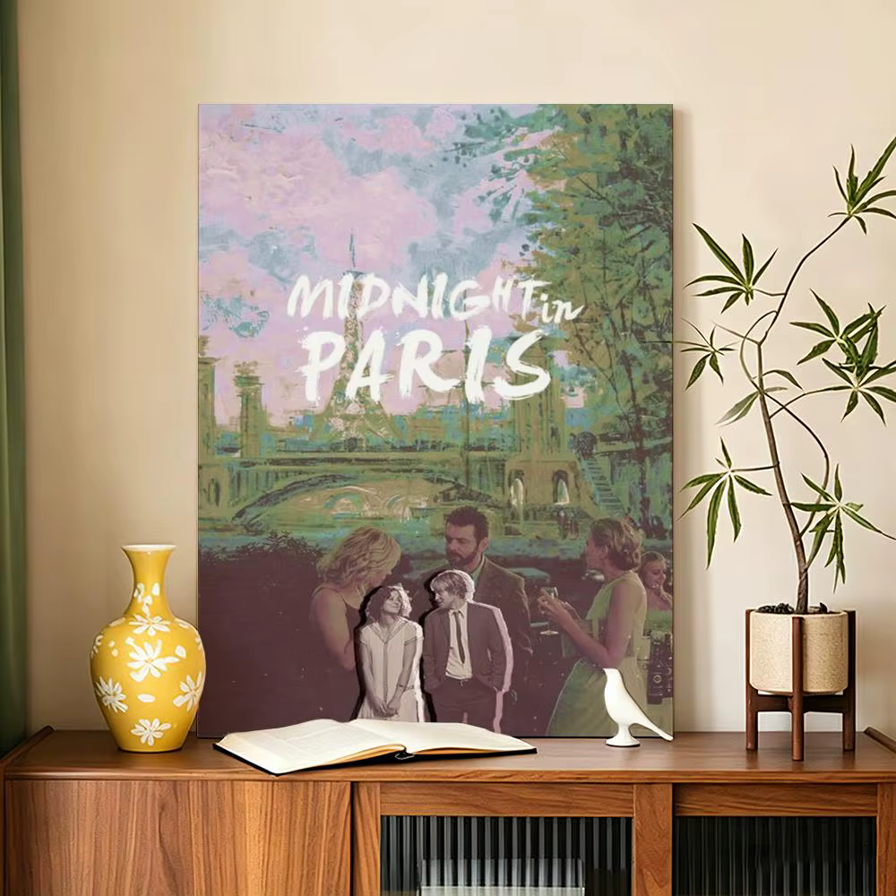 Tableau « Minuit à Paris » : Affiche Murale Calligraphique sur Toile, Décoration Esthétique pour Sal