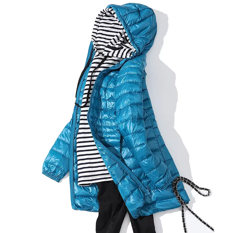 Veste bouffante ultralégère en duvet de canard pour femme, manteau chaud et Portable à capuche, coup