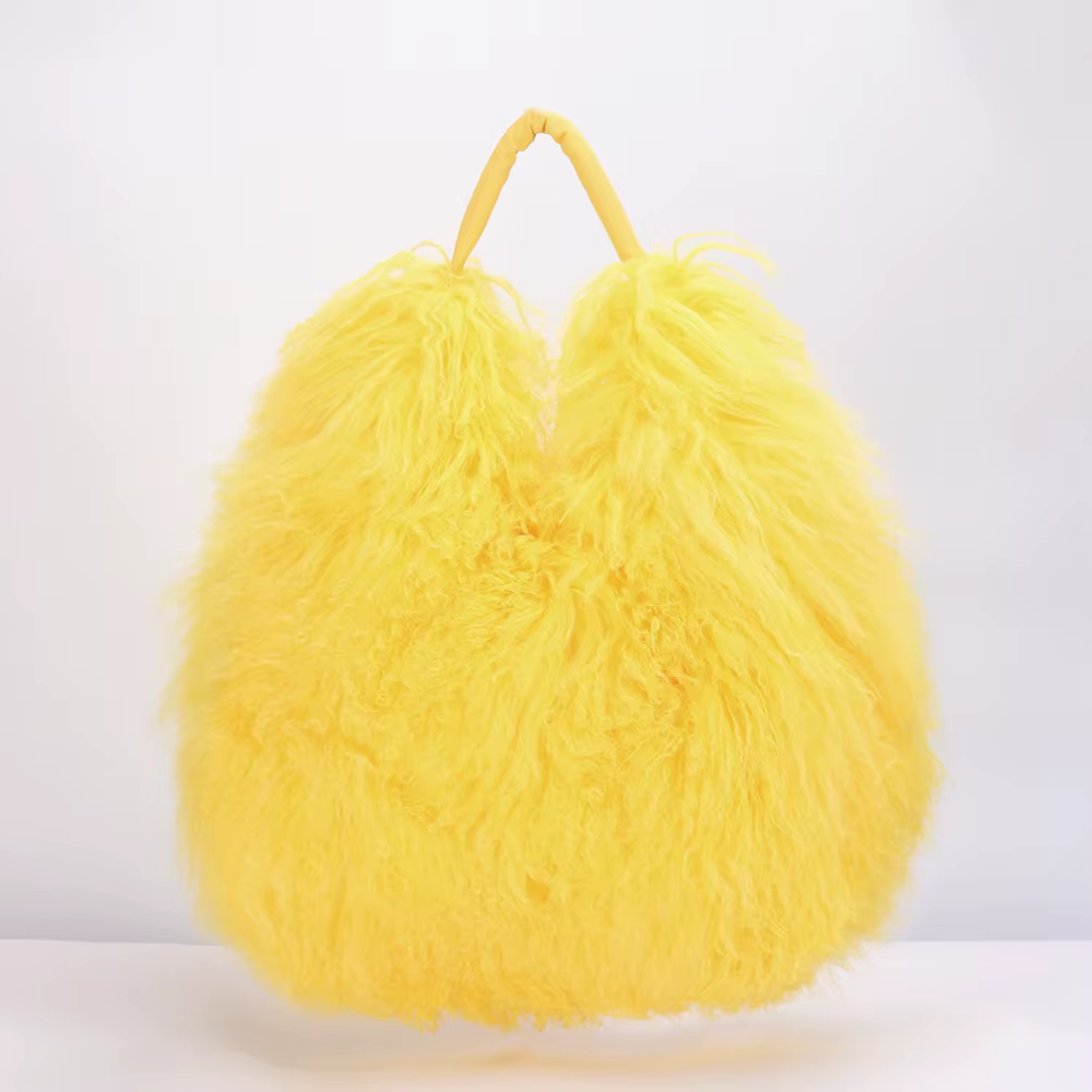 Sac à main de luxe en véritable fourrure d'agneau de Mongolie, sac Boston en cuir véritable doux et