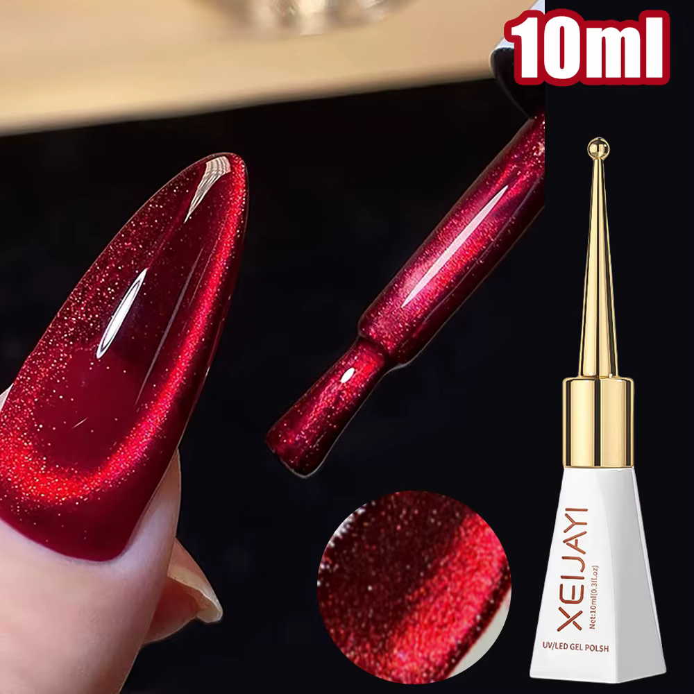 Vernis à ongles Gel œil de chat rouge rubis, vin rouge cerise Dopamine paillettes, tremper LED/UV, m