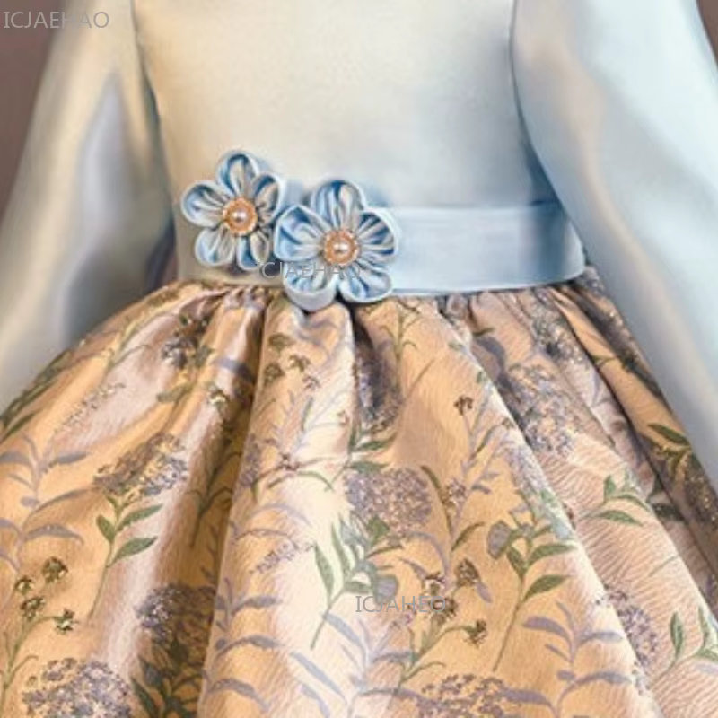 Robe de princesse pour fille, style chinois, satinée, à fleurs, pour le premier anniversaire, tenue