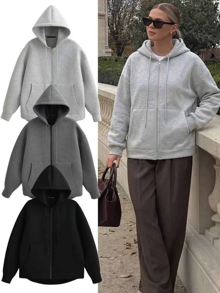 HH 2026 – Nouvelle veste décontractée à capuche zippée pour femme, manches longues, grande poche, co