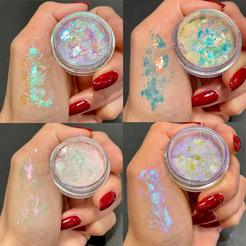 1 pot de paillettes pour ongles Aurora Chameleon Snowflake ultra-fines, irisées, holographiques, opa